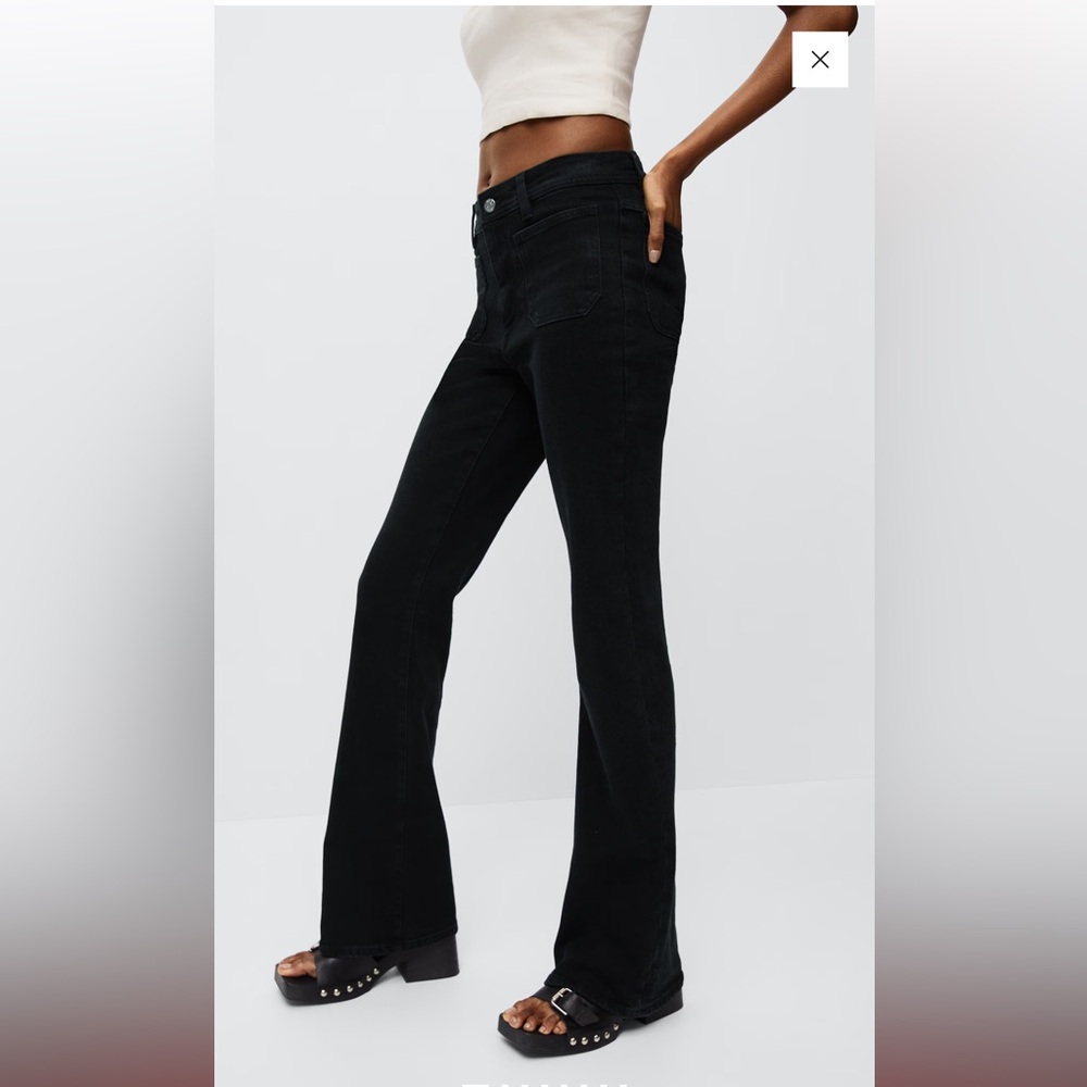 Mango Black Flare Wide Leg Jeans